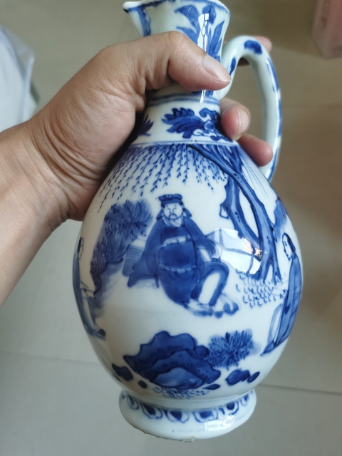 古玩陶瓷青花高士人物圖花澆真品鑒賞圖