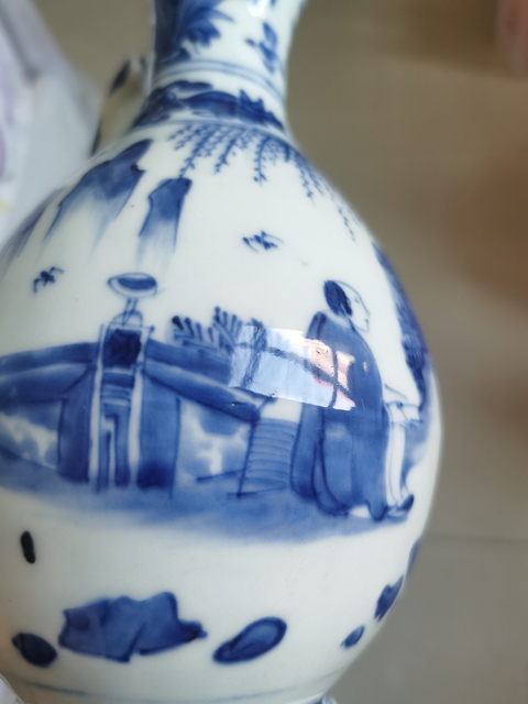 古玩陶瓷青花高士人物圖花澆真品鑒賞圖