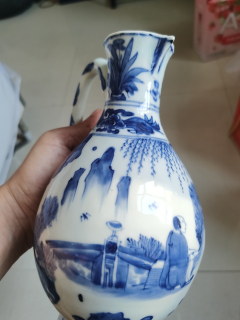 古玩陶瓷青花高士人物圖花澆真品鑒賞圖