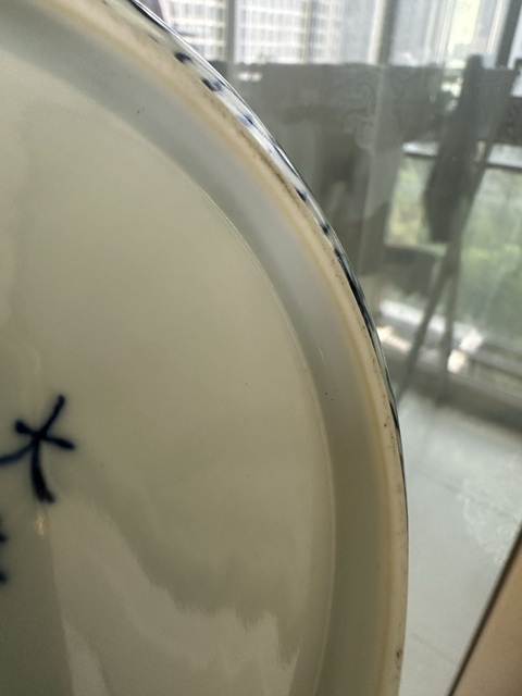 古玩陶瓷青花雙龍戲珠紋臥盤真品鑒賞圖