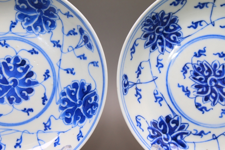 古玩陶瓷清晚期·青花纏枝蓮紋盤一對拍賣,當前價格1752元