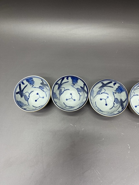 古玩陶瓷六只·創匯外紫金釉內青花魚藻紋杯一組拍賣,當前價格89元