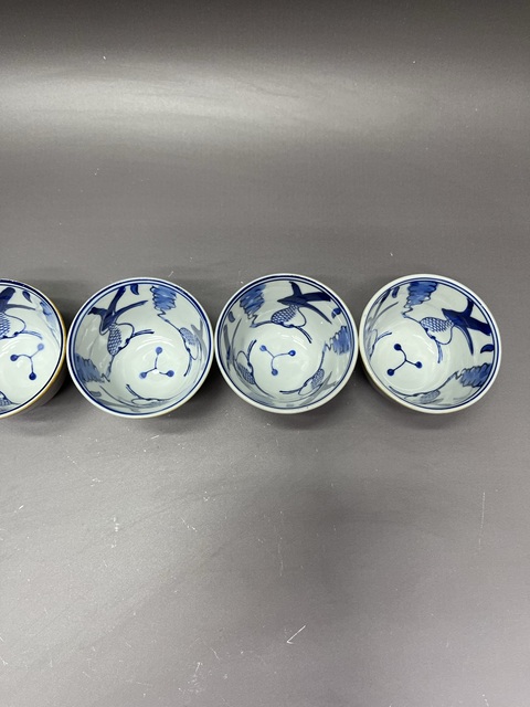古玩陶瓷六只·創匯外紫金釉內青花魚藻紋杯一組拍賣,當前價格89元