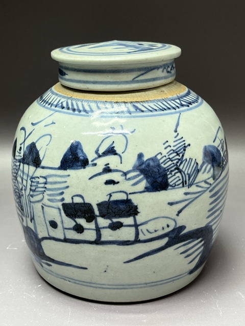 古玩陶瓷山水紋青花罐真品鑒賞圖