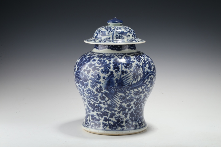 古玩陶瓷康熙·青花鳳穿牡丹紋將軍罐真品鑒賞圖