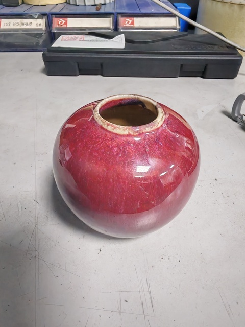 古玩陶瓷窯變紅釉水盂真品鑒賞圖