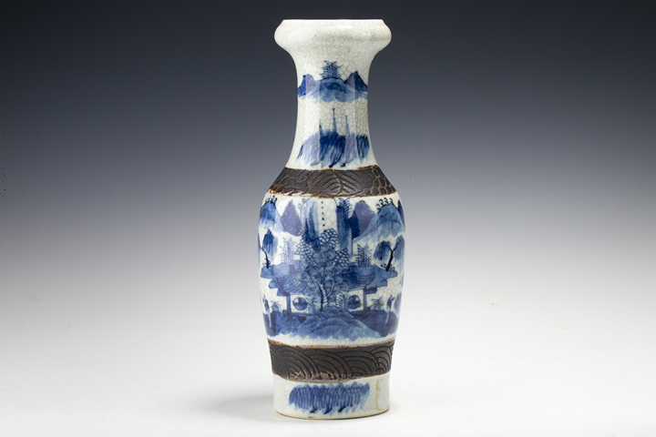 古玩陶瓷清晚·哥釉青花山水人物紋洗口瓶拍賣(mài),當(dāng)前價(jià)格108元