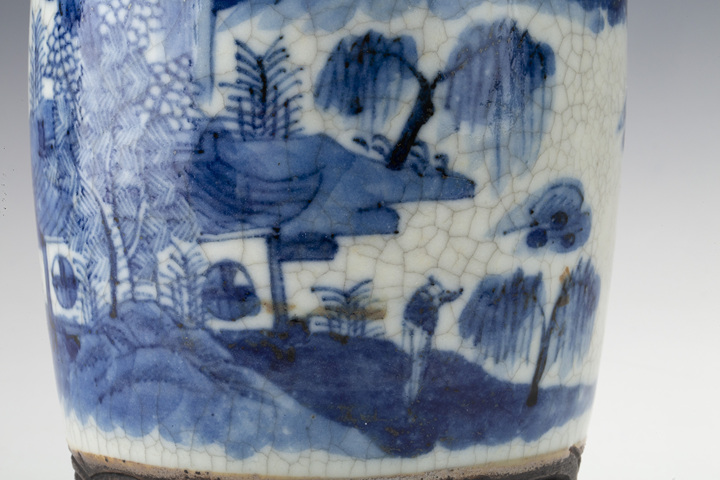 古玩陶瓷清晚·哥釉青花山水人物紋洗口瓶拍賣(mài),當(dāng)前價(jià)格108元