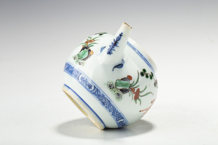 古玩陶瓷清康熙·青花五彩描金鶴鹿同春圖茶壺拍賣，當前價格2928元