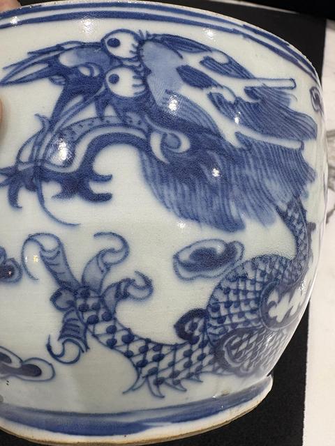 古玩陶瓷青花趕珠龍紋蓋缸真品鑒賞圖