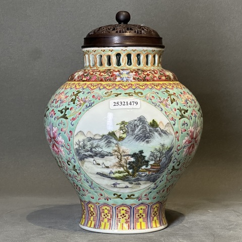 古玩陶瓷山水紋罐真品鑒賞圖