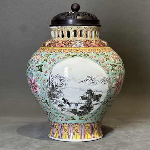 古玩陶瓷山水紋罐真品鑒賞圖