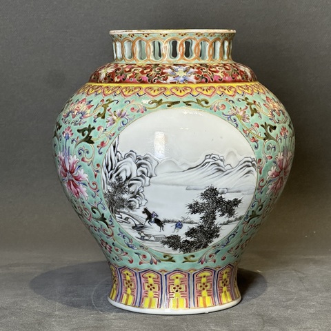 古玩陶瓷山水紋罐真品鑒賞圖