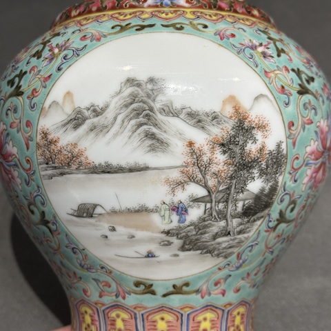 古玩陶瓷山水紋罐真品鑒賞圖