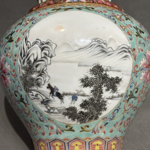 古玩陶瓷山水紋罐真品鑒賞圖
