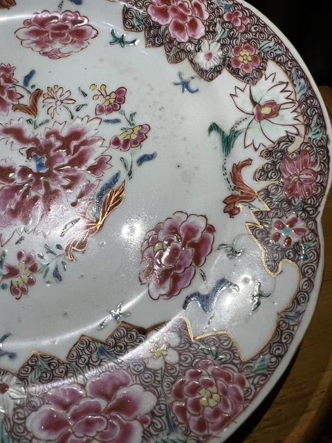 古玩陶瓷粉彩花卉紋花口盤真品鑒賞圖