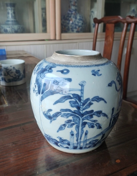 古玩陶瓷麒麟送子青花罐真品鑒賞圖