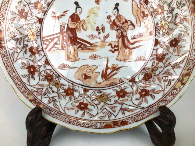 古玩陶瓷清康熙·礬紅描金仕女圖花口盤拍賣,當前價格0元