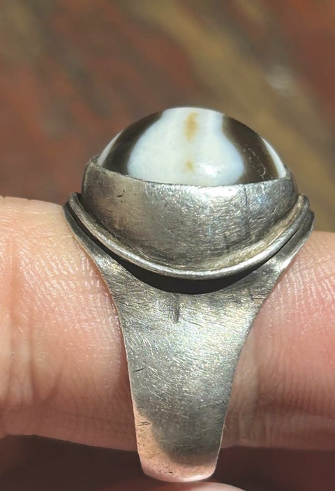 古玩玉器天珠鑲嵌戒指真品鑒賞圖