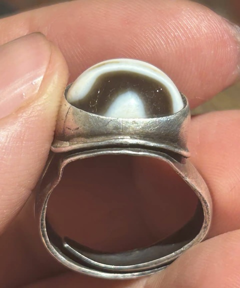 古玩玉器天珠鑲嵌戒指真品鑒賞圖