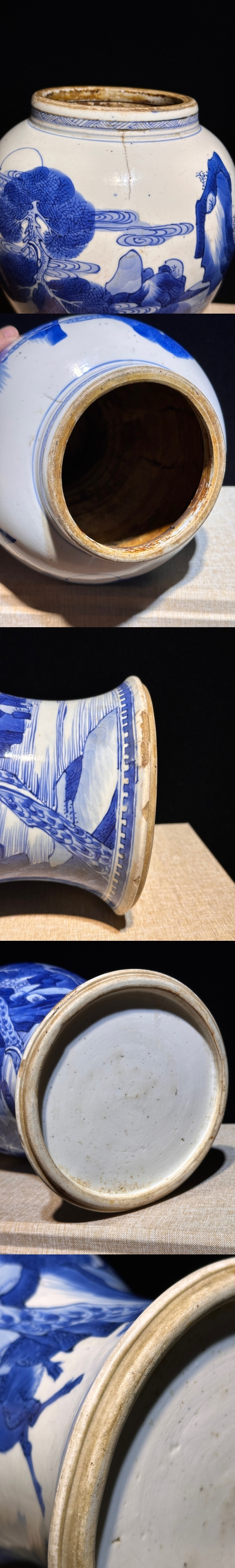古玩陶瓷鶴鹿同春青花鳳尾尊標本真品鑒賞圖