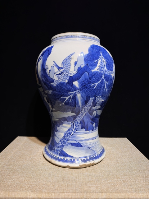 古玩陶瓷鶴鹿同春青花鳳尾尊標本真品鑒賞圖