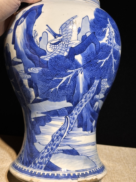 古玩陶瓷鶴鹿同春青花鳳尾尊標本真品鑒賞圖