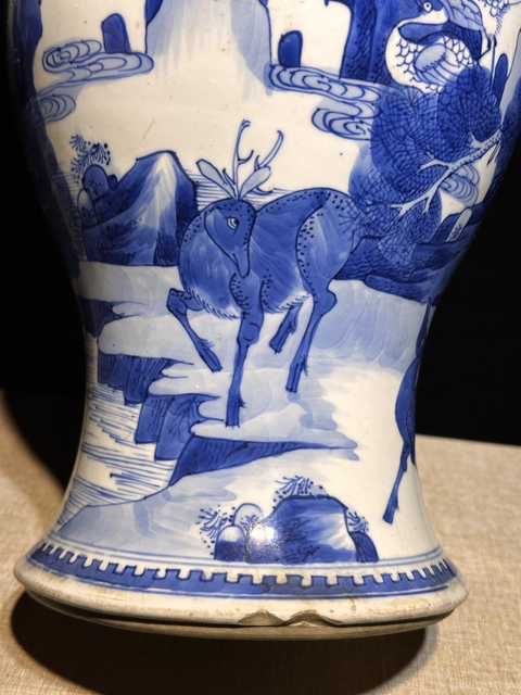 古玩陶瓷鶴鹿同春青花鳳尾尊標本真品鑒賞圖