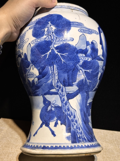古玩陶瓷鶴鹿同春青花鳳尾尊標本真品鑒賞圖