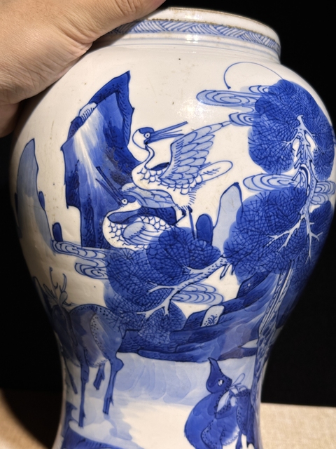 古玩陶瓷鶴鹿同春青花鳳尾尊標本真品鑒賞圖