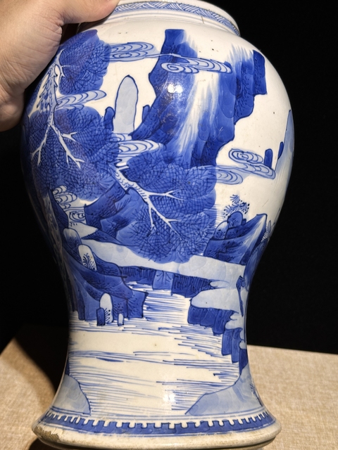 古玩陶瓷鶴鹿同春青花鳳尾尊標本真品鑒賞圖
