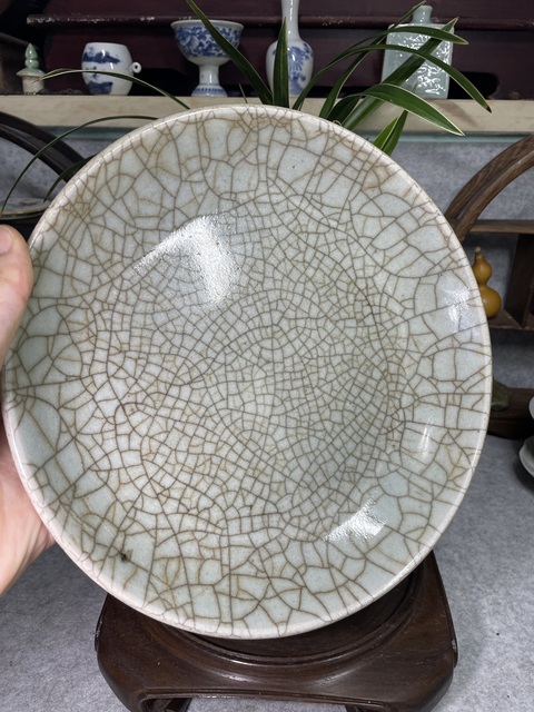古玩陶瓷仿官釉七星大盤真品鑒賞圖