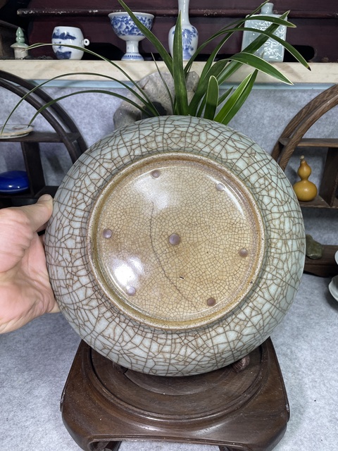 古玩陶瓷仿官釉七星大盤真品鑒賞圖