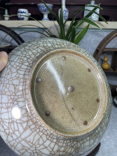 古玩陶瓷仿官釉七星大盤真品鑒賞圖