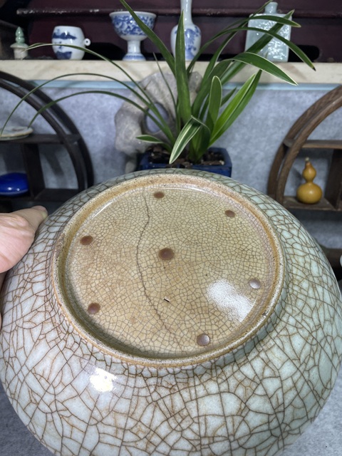 古玩陶瓷仿官釉七星大盤真品鑒賞圖