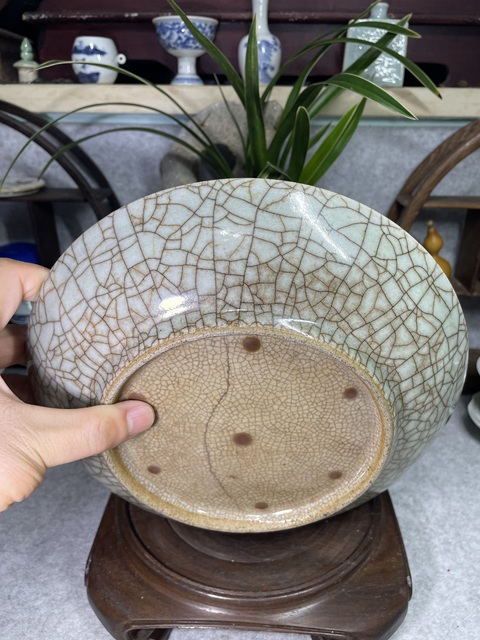 古玩陶瓷仿官釉七星大盤真品鑒賞圖