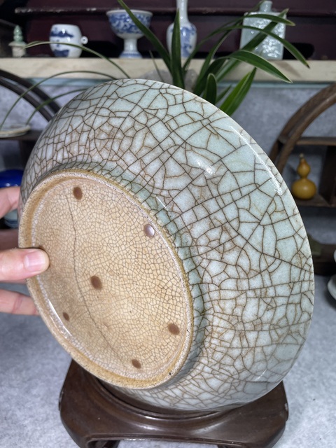 古玩陶瓷仿官釉七星大盤真品鑒賞圖