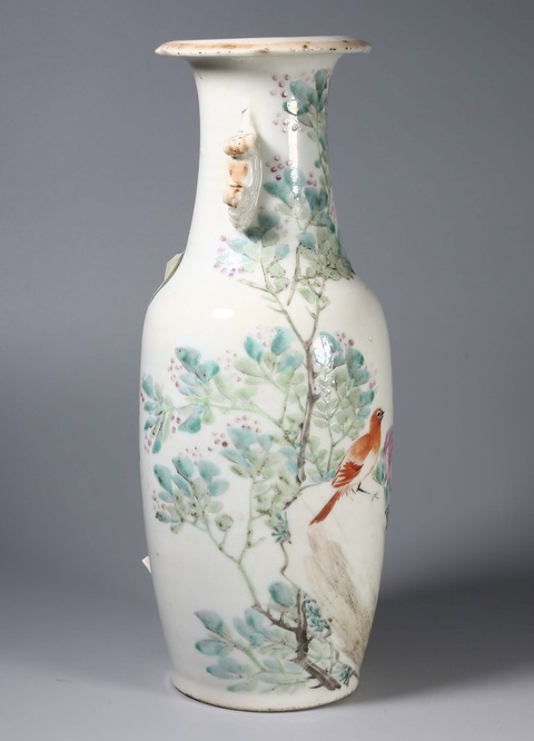 古玩陶瓷清光緒 淺絳彩花鳥(niǎo)紋雙耳瓶真品鑒賞圖