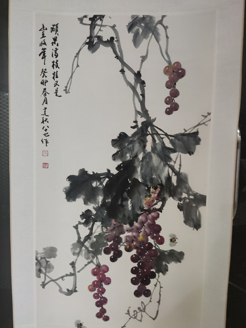 古玩字畫手工精裱河南名家張建秋 葡萄拍賣,當前價格10元