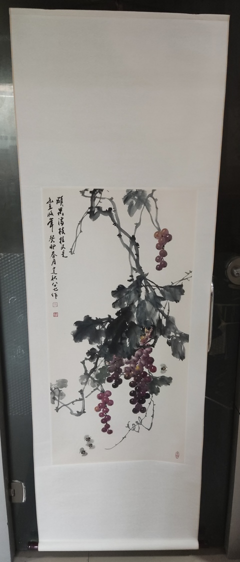 古玩字畫手工精裱河南名家張建秋 葡萄拍賣,當前價格10元
