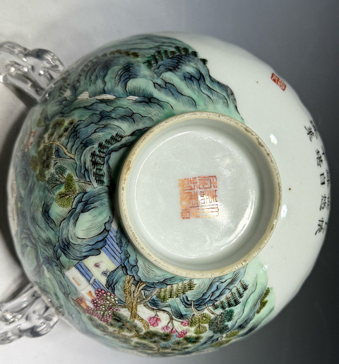 古玩陶瓷粉彩西湖十景圖花口碗真品鑒賞圖