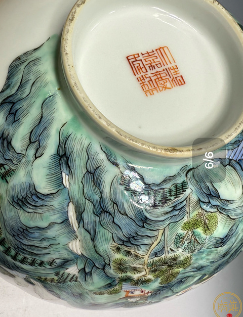 古玩陶瓷粉彩西湖十景圖花口碗真品鑒賞圖