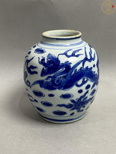古玩陶瓷明崇禎 青花龍紋罐真品鑒賞圖