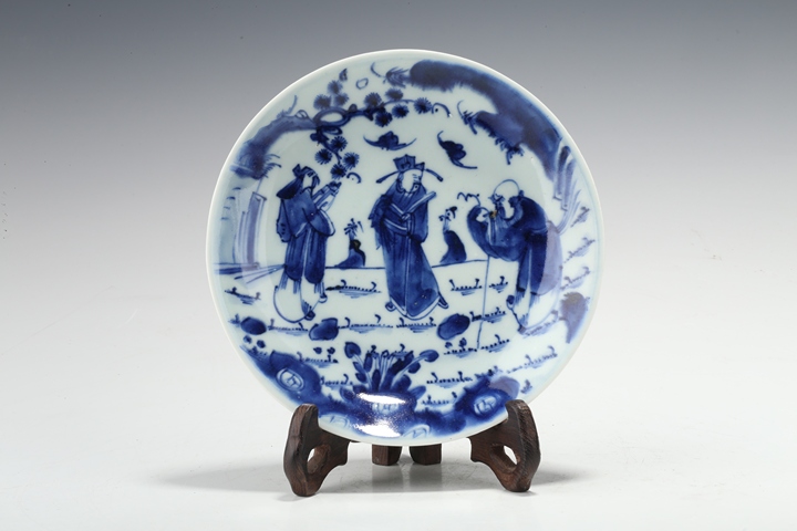 古玩陶瓷雍正·青花福祿壽三星人物紋盤真品鑒賞圖
