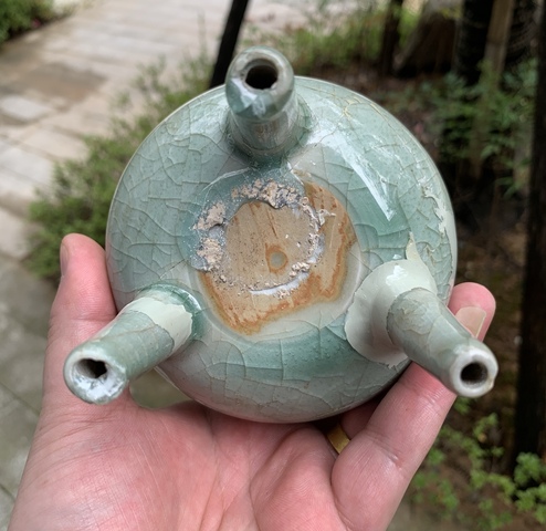 古玩陶瓷龍泉爐（殘修）真品鑒賞圖