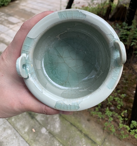 古玩陶瓷龍泉爐（殘修）真品鑒賞圖
