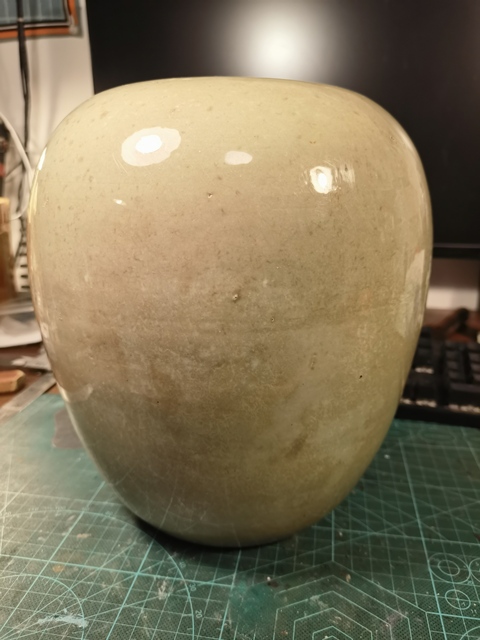 古玩陶瓷豆青釉青花鳳穿牡丹圖冬瓜罐真品鑒賞圖