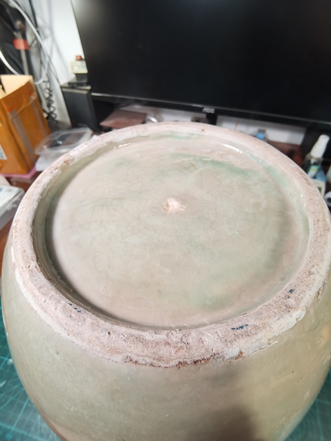 古玩陶瓷豆青釉青花鳳穿牡丹圖冬瓜罐真品鑒賞圖