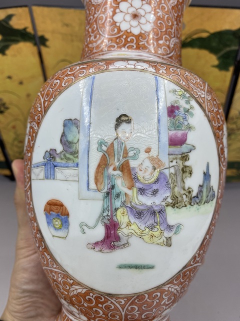 古玩陶瓷清末民初 粉彩開光人物故事紋撇口瓶拍賣,當前價格3577元