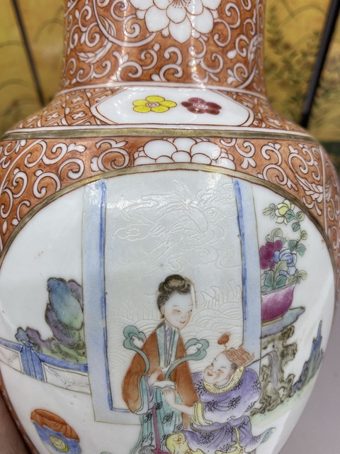 古玩陶瓷清末民初 粉彩開光人物故事紋撇口瓶拍賣,當前價格3577元